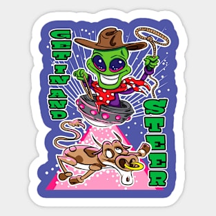 Get In And Steer Alien Abduction Cow Sticker
